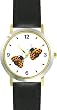 Two Lady Bugs with Spread Wings (Lady Bug or Lady Bird) - Ladybug - JP Animal - WATCHBUDDY&reg; DELUXE TWO-TONE THEME WATCH - Arabic Numbers - Black Leather Strap-Size-Large ( Men's Size or Jumbo Women's Size )