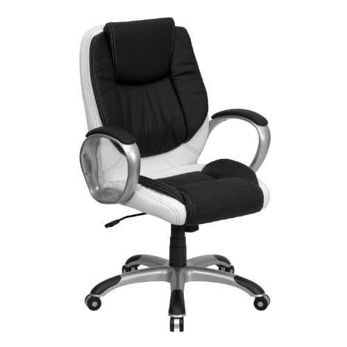 Flash Furniture CH-CX0217M-GG Mid-Back Black and White Leather Executive Swivel Office Chair