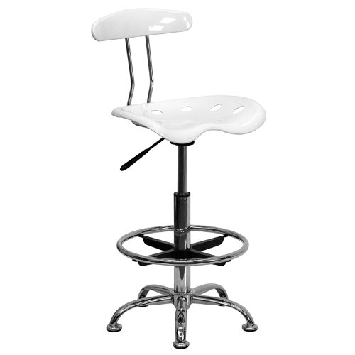 Flash Furniture LF-215-WHITE-GG Vibrant White and Chrome Drafting Stool with Tractor Seat
