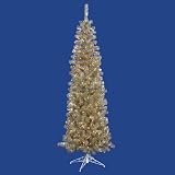 12' Pre-Lit Champagne Artificial Pencil Tinsel Christmas Tree - Clear Lights
