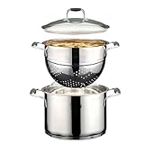 IMAGE OF ELO 71626 Silicano Extra Thick Stainless Steel 10-Quart Multi-Pot and Pasta Insert with Glass Lid