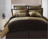 8 Piece Brown - Beige - Gold Suede Patchwork Comforter Set, Bed in Bag, Kin ....