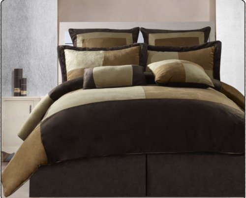 8 Piece Brown Beige Gold Suede Patchwork Comforter Set, Bed in Bag, King Size 41FOMOAtcwL 8 Piece Brown Beige Gold Suede Patchwork Comforter Set, Bed in Bag, King Size