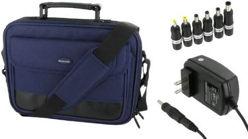 rooCase 2n1 Combo - Packard Bell 11.6-Inch Dot M Netbook Carrying Bag Case and AC Adapter Wall Charger - Dark Blue / Black Classic Series