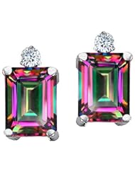 Tommaso Design (tm) Emerald Cut Rainbow Mystic Topaz and Genuine Diamond Earring Studs