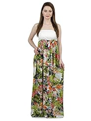 Shirred Off the Shoulder Tropical Print Rayon Maxi Dress 