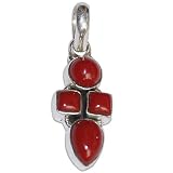 Coral Pendant with Chain Sterling Silver Jewelry 1.25 inches (gpndt035)
