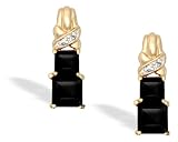 14K Yellow Gold Genuine Square Black Onyx and Diamond Earrings