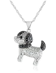Sterling Silver Black and White Diamond Dog Pendant Necklace (1/3 cttw), 18"