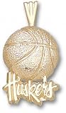 Nebraska Cornhuskers Solid 10K Gold ''HUSKERS'' Basketball Pendant