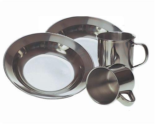 Partnerpack 2x Teller 2x Tasse Edelstahl Campingset