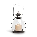 Gerson Everlasting Glow 42465 Battery Operated Metal and Glass School House Lantern with 3 by 3" LED Resin Candle, 9.25", Rustic Brown