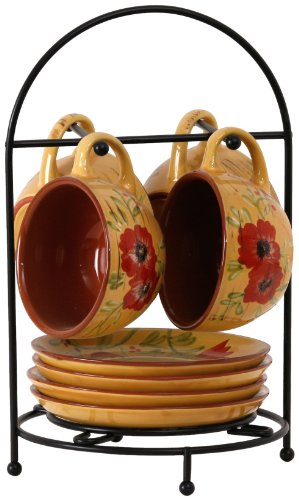 Lynns Poppy Fresco 9-Piece Cappuccino Cup and Saucer Set, Service for 4 On Sale