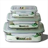 Go Green Glasslock Assorted 3-Piece Rectangular Food Storage Container Set
