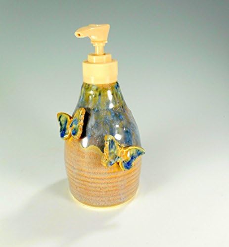 Ceramic soap dispenser, pottery soap pump, stoneware soap pump dispenser with butterflies