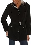Liz Claiborne Women's Snaux Silk Snap Front Buckle Belted Jacket With Hood And Zip Out Plaid Liner