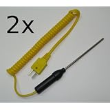 Stainless Steel K-Type Thermocouple Insertion Probe 3" with spiral cable - set of 2