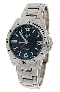 Q&Q #5300-205Y Men's Silver Tone Sports Black Analog Watch