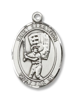 Sterling Silver St. Sebastian Sports Baseball Medal Pendant with 24″ Stainless Steel Chain in Gift Box
