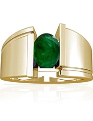 14K Yellow Gold Oval Cut Emerald Solitaire Ring