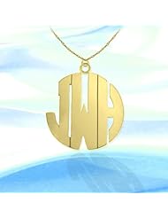 Monogram Necklace 1 1/4 inch 24K Gold Plated Sterling Silver Handcrafted Cutout Personalized Initial Necklace - Made in USA