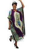 Traditional African Print Variation Rayon Caftan Kaftan with Matching Headwrap - Available in Several Fashion Colors (Purple)