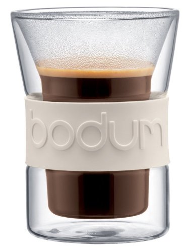 Bodum Presso 6-Ounce Double-Wall Glass with Silicone Grip, Off-White, Set of 2