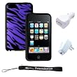 Premium Durable Purple Black Zebra Silicone Skin Case Cover Protector for New Apple iPod Touch 8GB 32GB 64GB 3rd Generation iTouch + includes a 4-inch eBigvalue (TM) Determination Hand Strap + 2 in 1 USB home and car USB Charger Combo