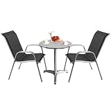 3tlg. Bistro-Set Bistrotisch Ø60cm + Stapelstühle Textilen Silb./Schw.