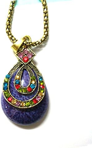 Retro Fashion Bronze Pearl Peacock Elephant carp heart shaped retro Necklace Chain heartpurple