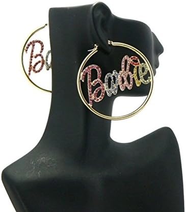 Crystalbella New Design Iced Out Rhinestone Barbie 2.15" Hoop Pierced Fashion Earring