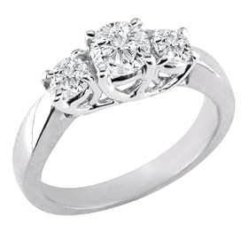 14K White Gold 3 Three Stone Round Diamond Ring (1/2 ctw)