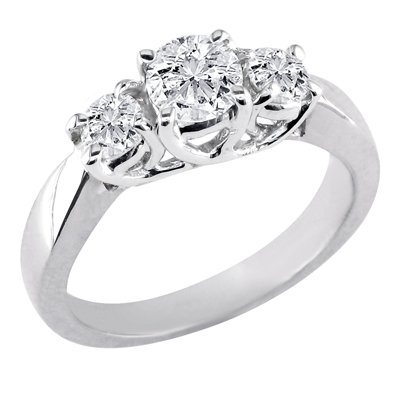 14K White Gold 3 Three Stone Round Diamond Dazzling Band (1/3 ctw)