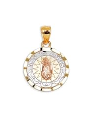 Mis 15 Anos 14k Tricolor Gold Virgin Mary Round Pendant