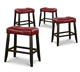 4 24 Red Cushion Saddle Back Espresso Kitchen Counter Bistro Bar Stools