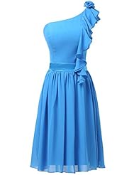 Chiffon/Satin Cocktail Short One Shoulder Sleeveless Lace-Up Homecoming Dress/Prom Dress 