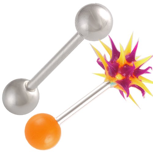 14g 14 gauge 1.6mm 5/8 16mm steel tongue bars nipple barbell ear ring 6mm steel Orange Acrylic AVNW 2Pcs
