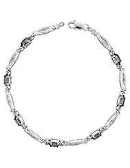 10k White Gold Christian Fish Tennis Bracelet w/ 0.05 Carat Brilliant Cut Diamonds & 1.75 Carats Oval Cut Mystic Topaz Stones, 1/8 in. (3.5mm) wide