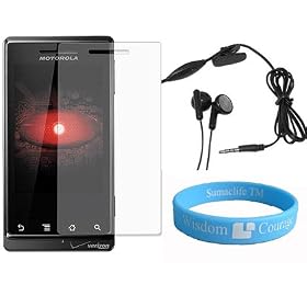 Droid By Motorola Clear Color Screen Protector for Droid + Motorola Droid Deluxe Stereo Hands-free Headset 3.5mm + Wisdom*courage Wristband