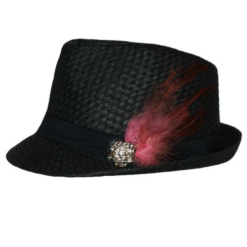 Fedora Straw Hat with Feathers
