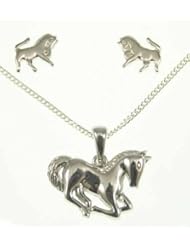 kala-isjewels- Ladies - Silver Sterling "" Horses ""Pendant ( 0,70"" ) , Earrings and Chain (17,71"" )