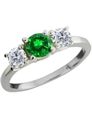 1.38 Ct Round Green Created Emerald G/H Diamond 18K White Gold Ring