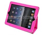 SAVEICON PU Folio Leather Case Cover with Built-in Stand for Apple iPad 1 1st Generation-Hot Pink