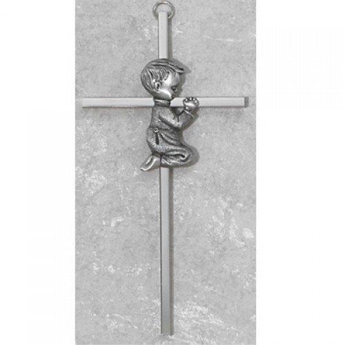 6 Silver Boy Cross Baby Plaque Wall Decor Hanging Infant Gift Communion Baptism Birthday Great Gift New