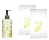 Felicia Taupe Embroidered Towels with Soap Pump