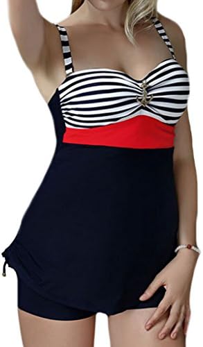 Ybudu Women's Plus Size Stripe Tankini Swimwear