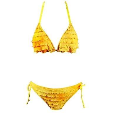 yellow ruffle bikini set