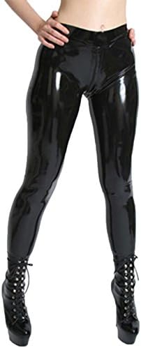 JustinLatex Women's Latex Leggings with Two Way Crotch Zipper, L, Black