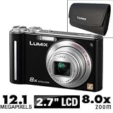 Panasonic Lumix DMC-ZR1 12.1MP Digital Camera 8x POWER Optical Image Stabilized Zoom and 2.7 inch LCD (Black) +Lumix LEATHER Case & 2GB SD Card