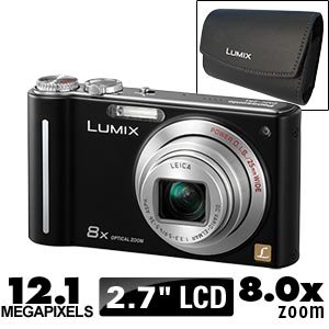 Panasonic Lumix DMC-ZR1 12.1MP Digital Camera 8x POWER Optical Image Stabilized Zoom and 2.7 inch LCD (Black) +Lumix LEATHER Case & 2GB SD Card